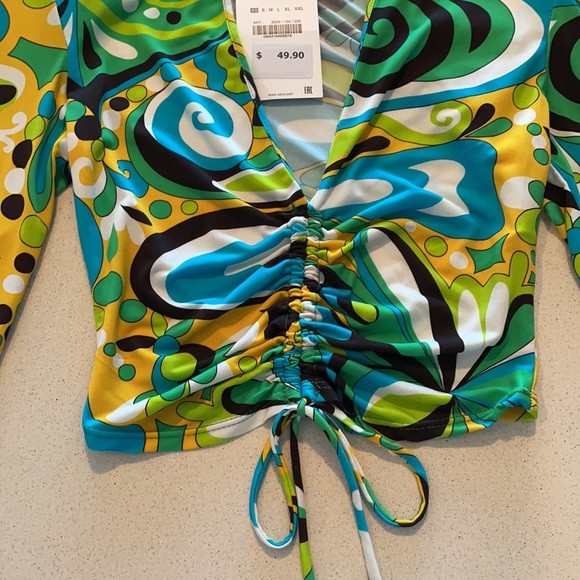 Zara Ruched V neck Pucci print Top XS *NEW W TAGS* - Picture 3 of 4